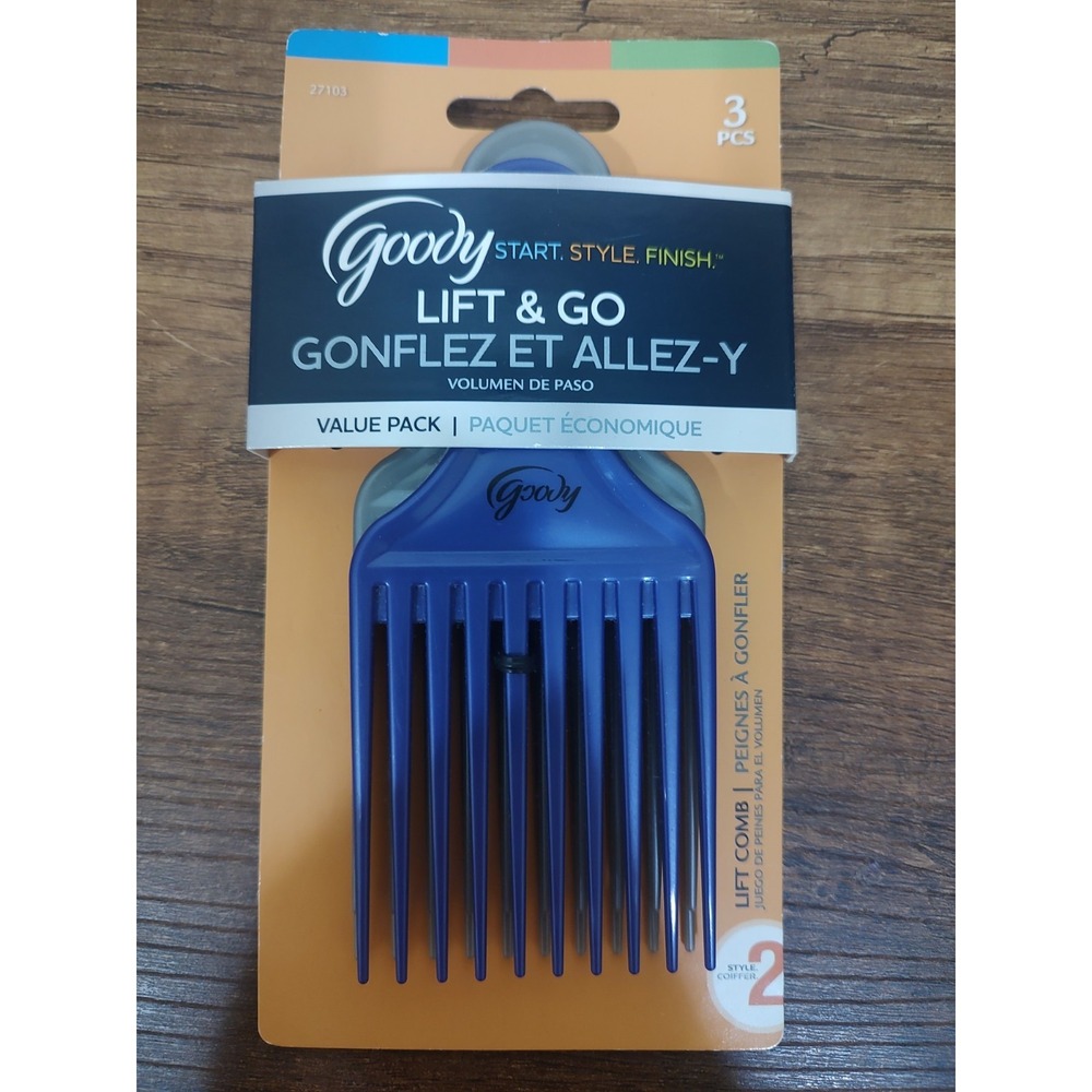 Goody Lift And Go Hair Pick Value Pack 3 Count Purple Gray NOS A11